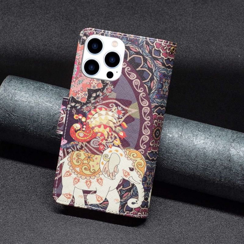 Capa Folio Para iPhone 14 Pro Capa Tipo Carteira Carteira Elefante