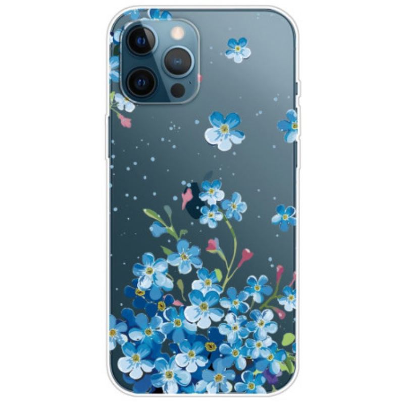 Capa Para iPhone 14 Pro Flores Azuis Sem Costura
