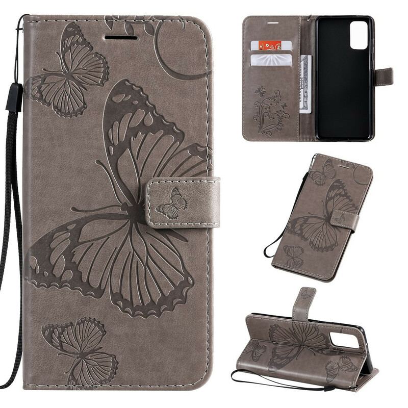 Capa Flip Para Samsung Galaxy S20 Plus / S20 Plus 5G De Cordão Borboletas Gigantes