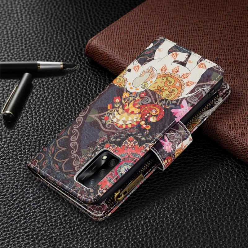 Capa De Couro Para Oppo A74 4G Bolso Elefante Com Zíper