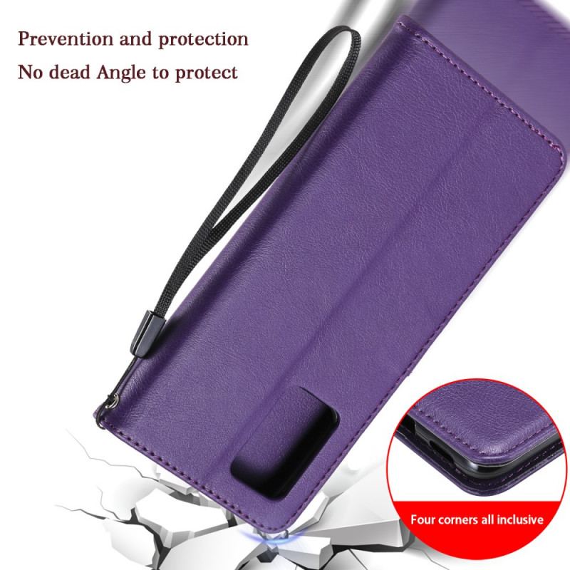 Capa De Couro Para Oppo A74 4G De Cordão Efeito De Couro Com Tiras