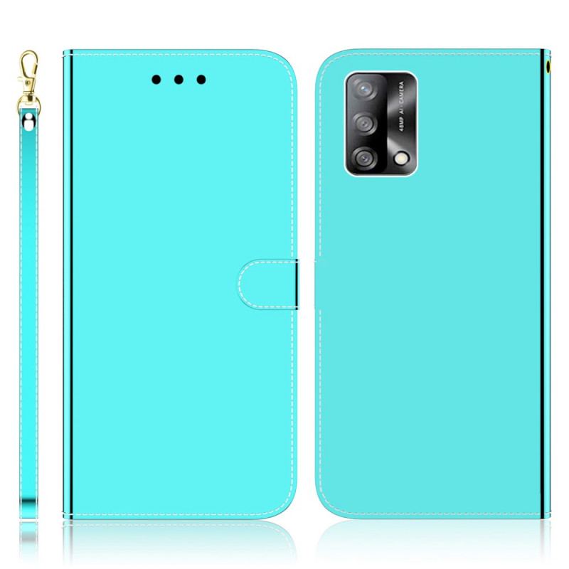 Capa De Couro Para Oppo A74 4G Capa De Espelho De Couro Sintético