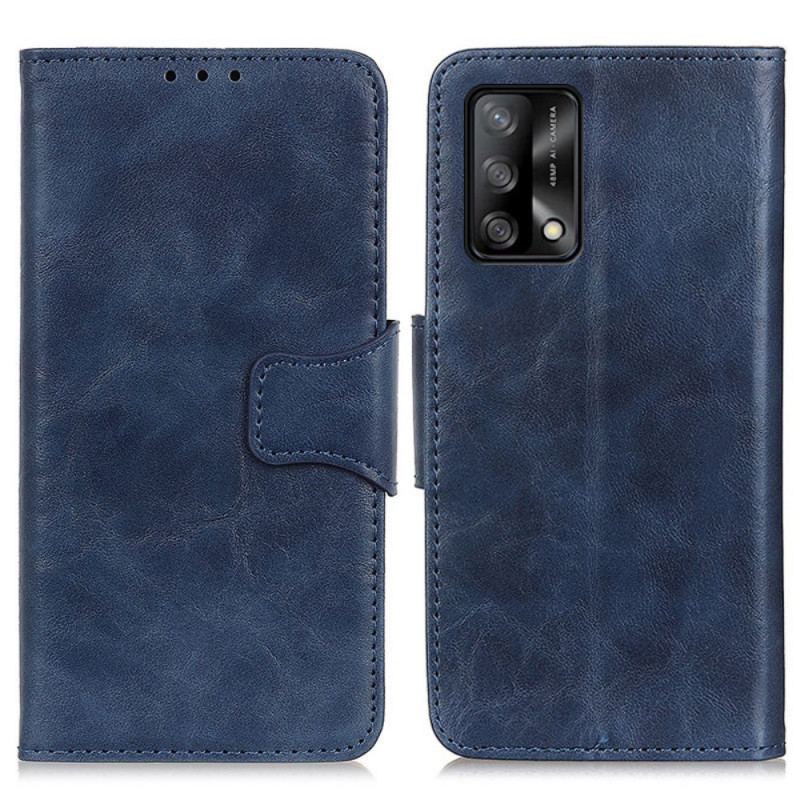 Capa Em Pele Para Oppo A74 4G Fecho Reversível De Couro Rachado