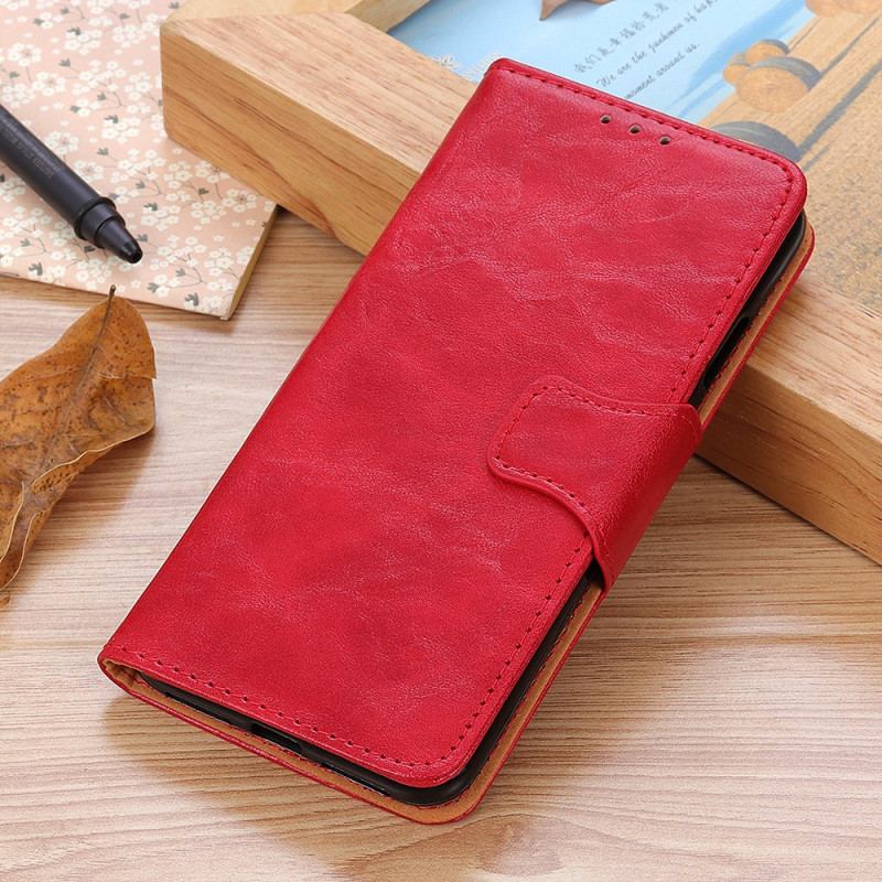 Capa Em Pele Para Oppo A74 4G Fecho Reversível De Couro Rachado