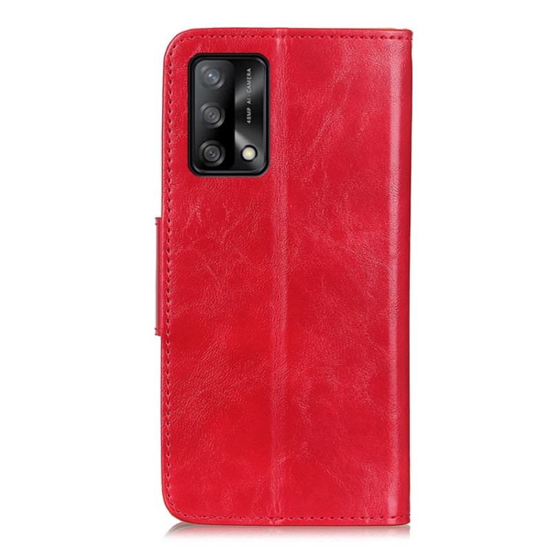 Capa Em Pele Para Oppo A74 4G Fecho Reversível De Couro Rachado