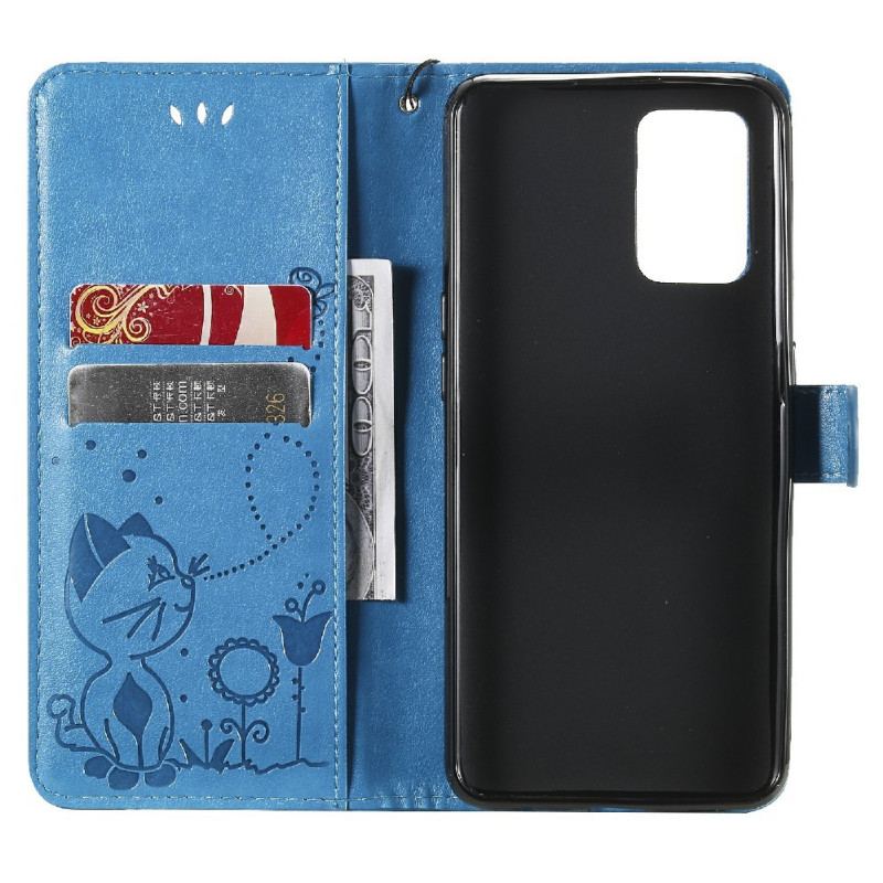 Capa Flip Para Oppo A74 4G De Cordão Gato E Abelha Com Cordão