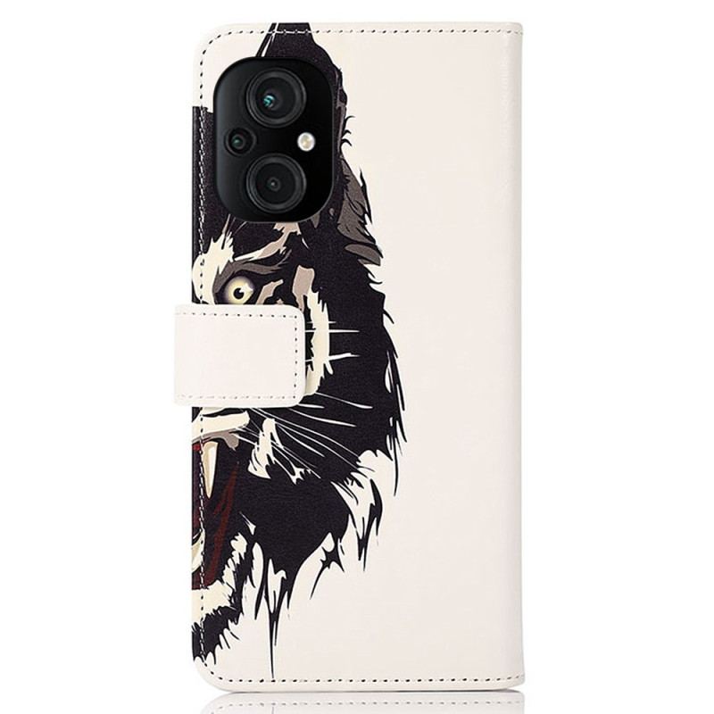Capa De Couro Para Poco M4 5G Tigre Feroz