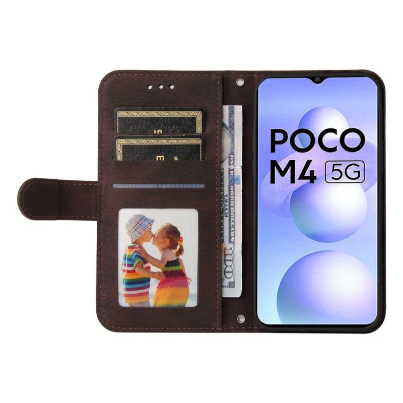 Capa Em Pele Para Poco M4 5G Correia E Rebite De Couro Sintético