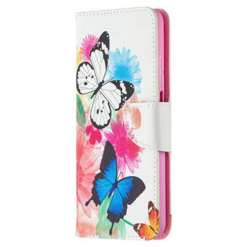 Capa De Couro Para Xiaomi Mi 10T / 10T Pro Borboletas Pintadas