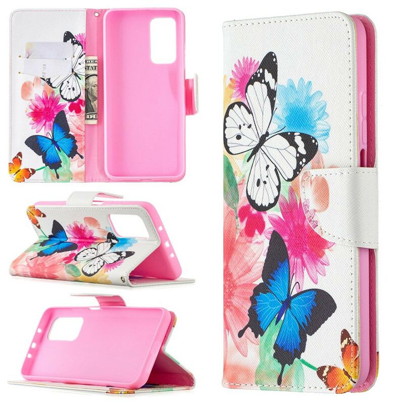 Capa De Couro Para Xiaomi Mi 10T / 10T Pro Borboletas Pintadas