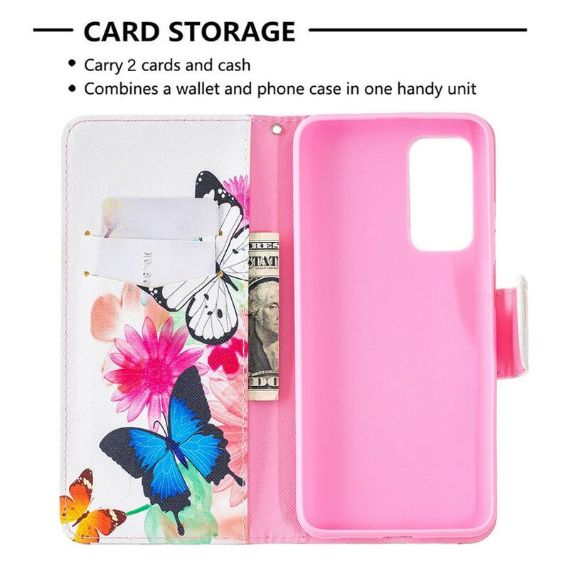 Capa De Couro Para Xiaomi Mi 10T / 10T Pro Borboletas Pintadas