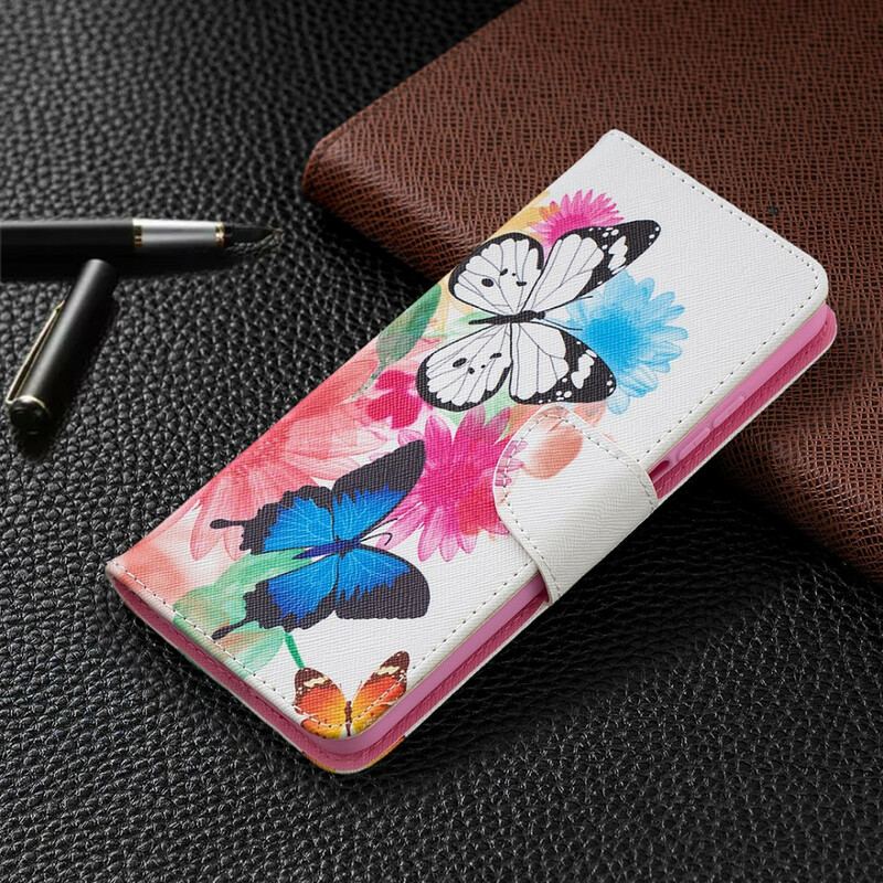 Capa De Couro Para Xiaomi Mi 10T / 10T Pro Borboletas Pintadas