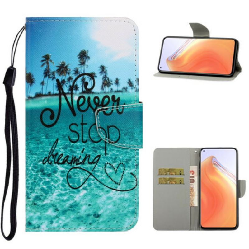Capa De Couro Para Xiaomi Mi 10T / 10T Pro De Cordão Nunca Pare De Sonhar Com Strappy Navy