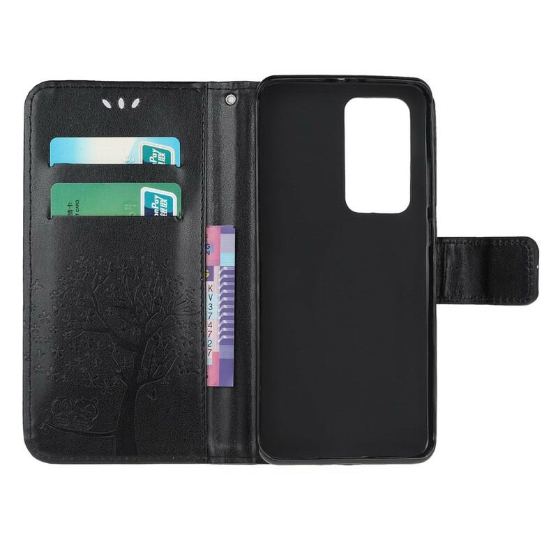 Capa De Couro Para Xiaomi Mi 10T / 10T Pro De Cordão Tanga E Corujas