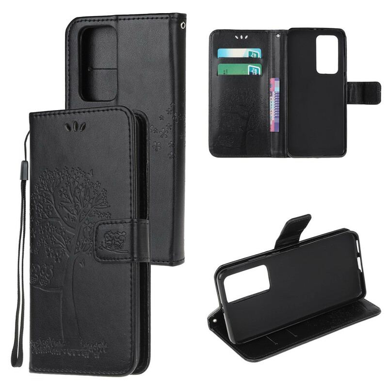 Capa De Couro Para Xiaomi Mi 10T / 10T Pro De Cordão Tanga E Corujas