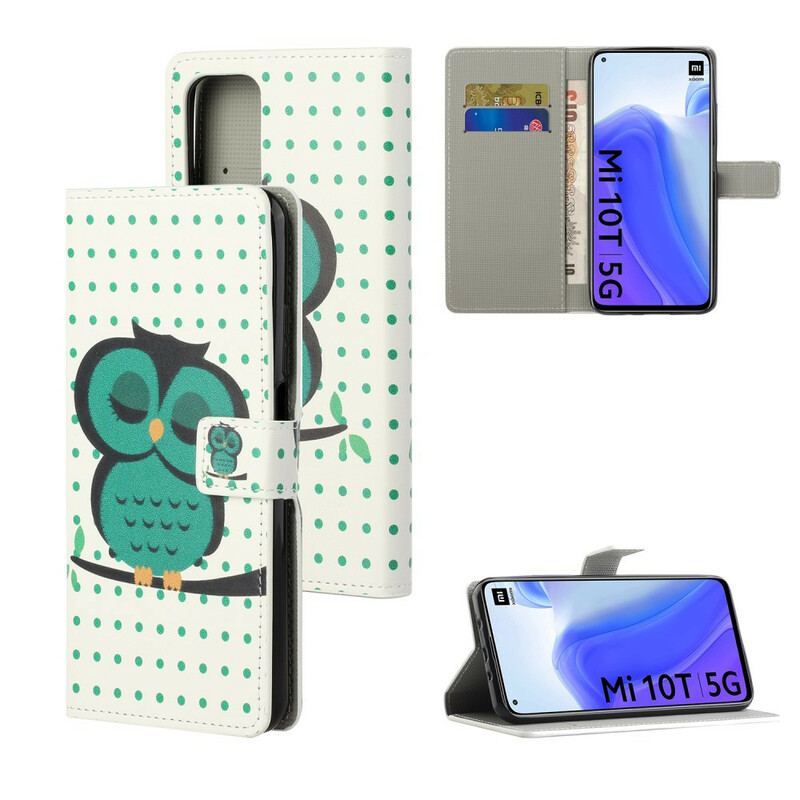Capa De Couro Para Xiaomi Mi 10T / 10T Pro Coruja Adormecida