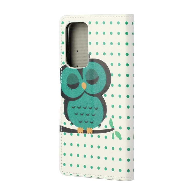 Capa De Couro Para Xiaomi Mi 10T / 10T Pro Coruja Adormecida
