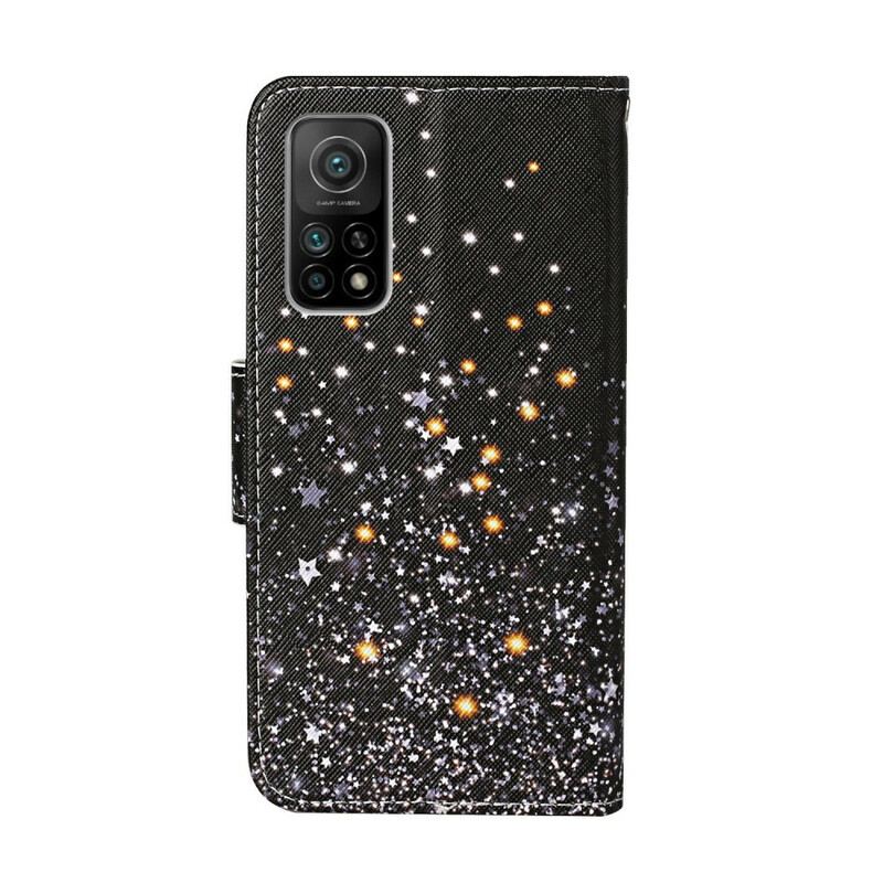 Capa De Couro Para Xiaomi Mi 10T / 10T Pro Estrelas E Lantejoulas Com Cordão