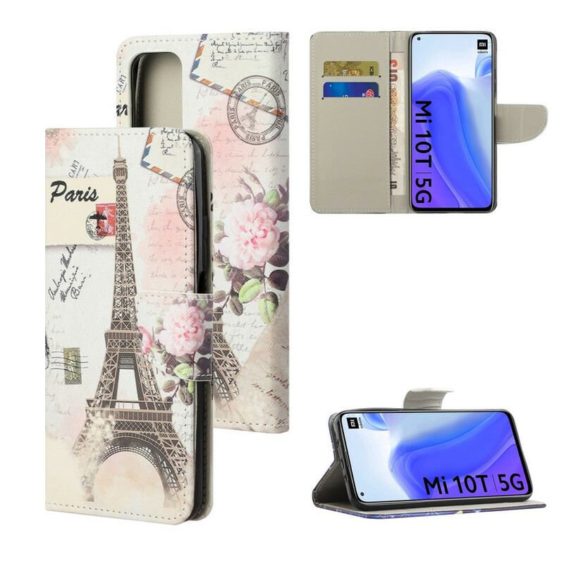 Capa De Couro Para Xiaomi Mi 10T / 10T Pro Torre Eiffel Retrô