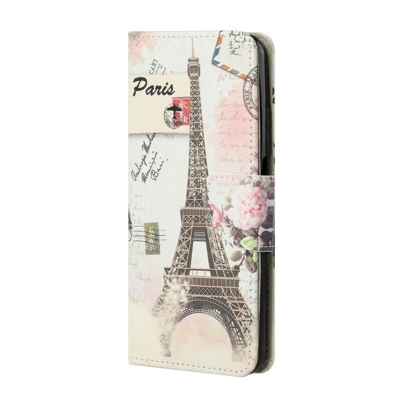 Capa De Couro Para Xiaomi Mi 10T / 10T Pro Torre Eiffel Retrô