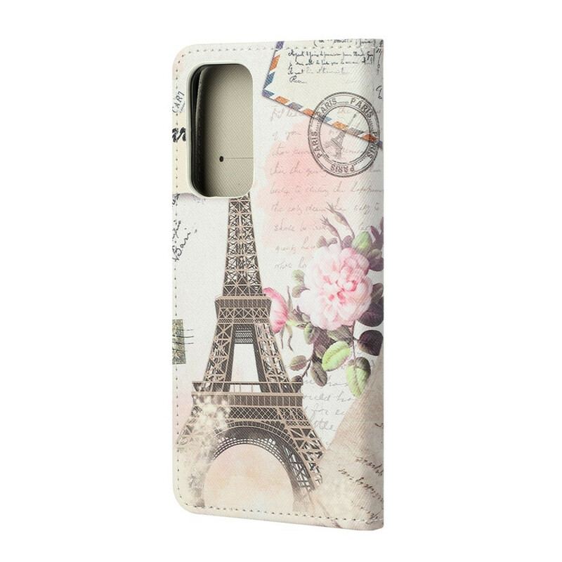 Capa De Couro Para Xiaomi Mi 10T / 10T Pro Torre Eiffel Retrô
