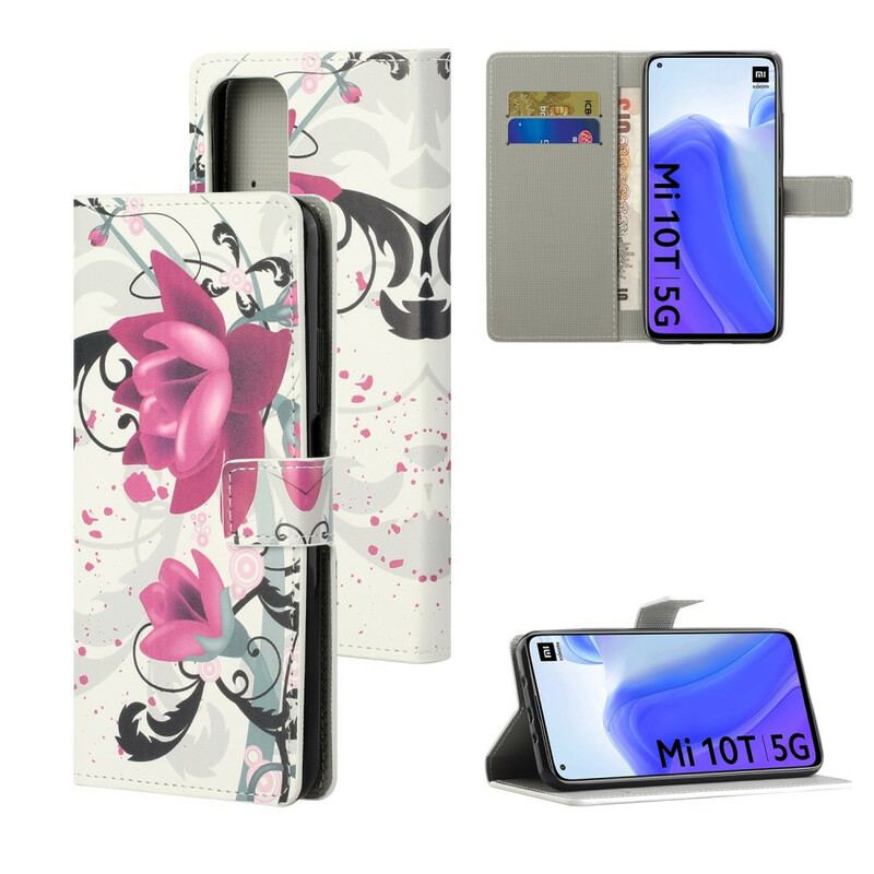 Capa Em Pele Para Xiaomi Mi 10T / 10T Pro Flores Tropicais