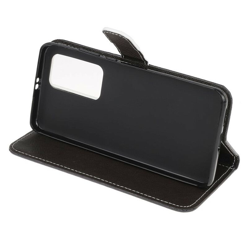 Capa Flip Para Xiaomi Mi 10T / 10T Pro De Cordão Olhos De Gato Preto Com Tiras