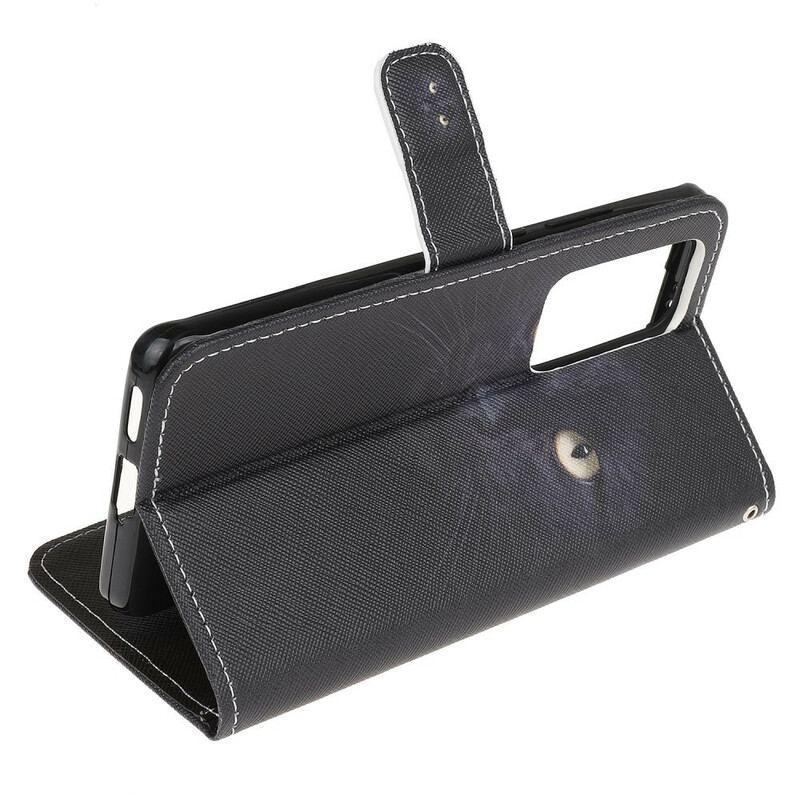 Capa Flip Para Xiaomi Mi 10T / 10T Pro De Cordão Olhos De Gato Preto Com Tiras