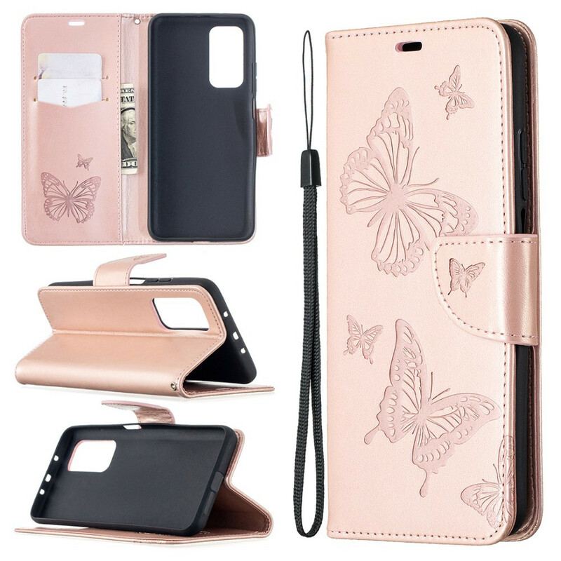 Capa Flip Para Xiaomi Mi 10T / 10T Pro De Cordão Strappy Estampado Borboletas