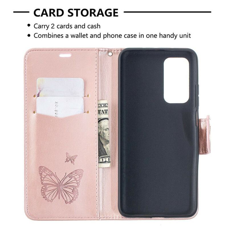 Capa Flip Para Xiaomi Mi 10T / 10T Pro De Cordão Strappy Estampado Borboletas