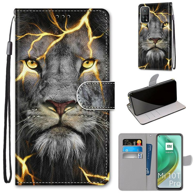 Capa Flip Para Xiaomi Mi 10T / 10T Pro Leão Com Cordão