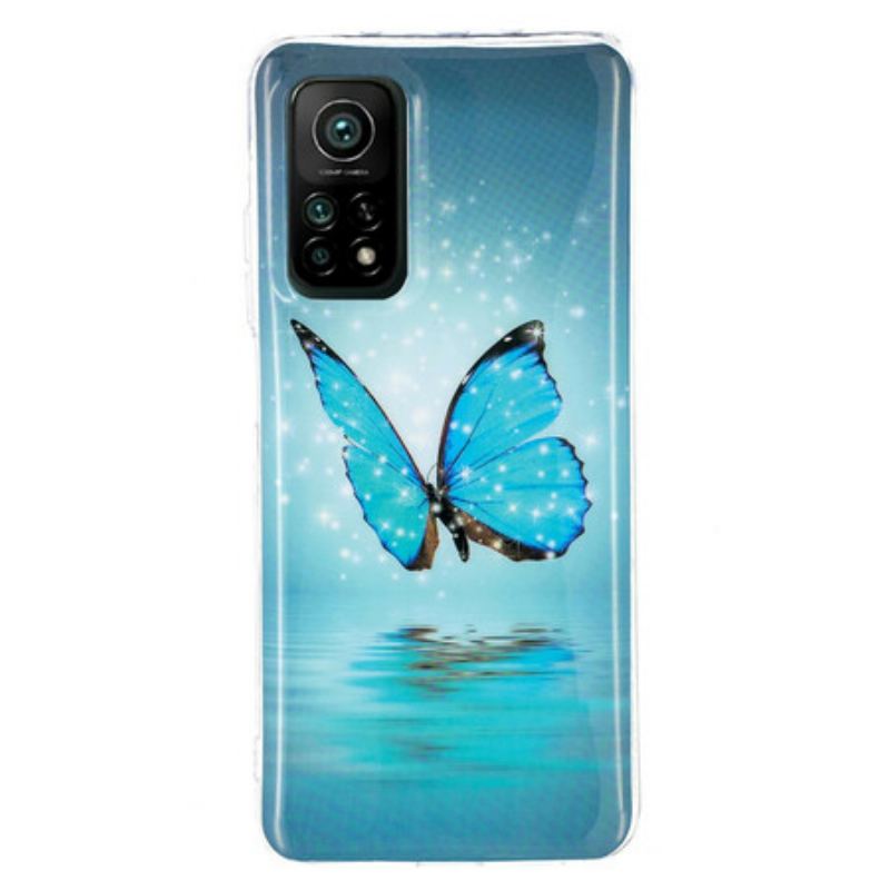 Capa Para Xiaomi Mi 10T / 10T Pro Borboleta Azul Fluorescente