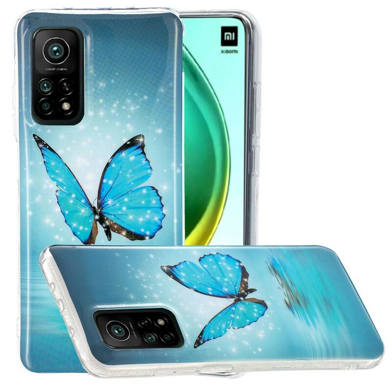 Capa Para Xiaomi Mi 10T / 10T Pro Borboleta Azul Fluorescente