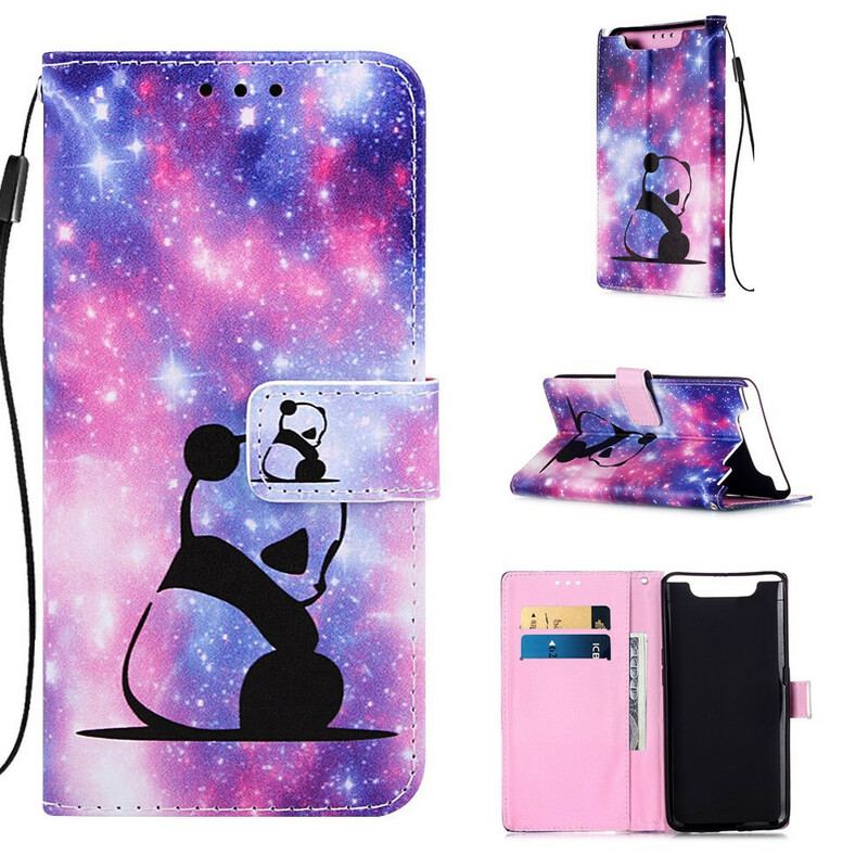 Capa De Couro Para Samsung Galaxy A80 / A90 Galáxia Panda