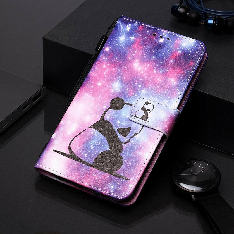 Capa De Couro Para Samsung Galaxy A80 / A90 Galáxia Panda