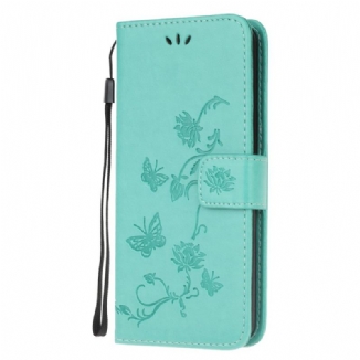 Capa De Couro Para Samsung Galaxy M32 De Cordão Flores De Alça
