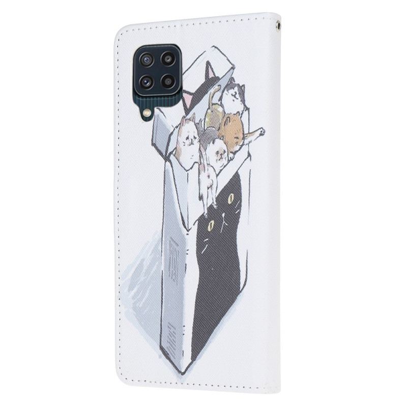 Capa De Couro Para Samsung Galaxy M32 De Cordão Gatos De Entrega Com Tangas