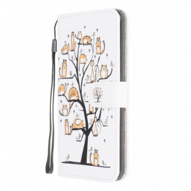 Capa Flip Para Samsung Galaxy M32 De Cordão Gatos Divertidos Com Alça