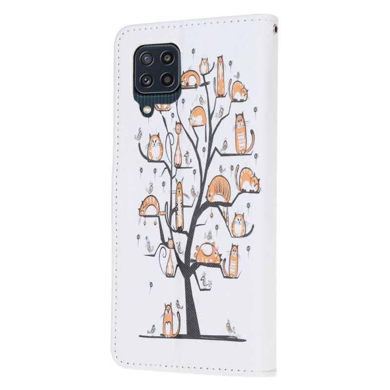 Capa Flip Para Samsung Galaxy M32 De Cordão Gatos Divertidos Com Alça