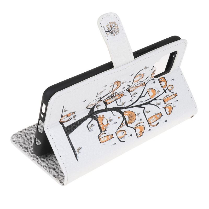 Capa Flip Para Samsung Galaxy M32 De Cordão Gatos Divertidos Com Alça