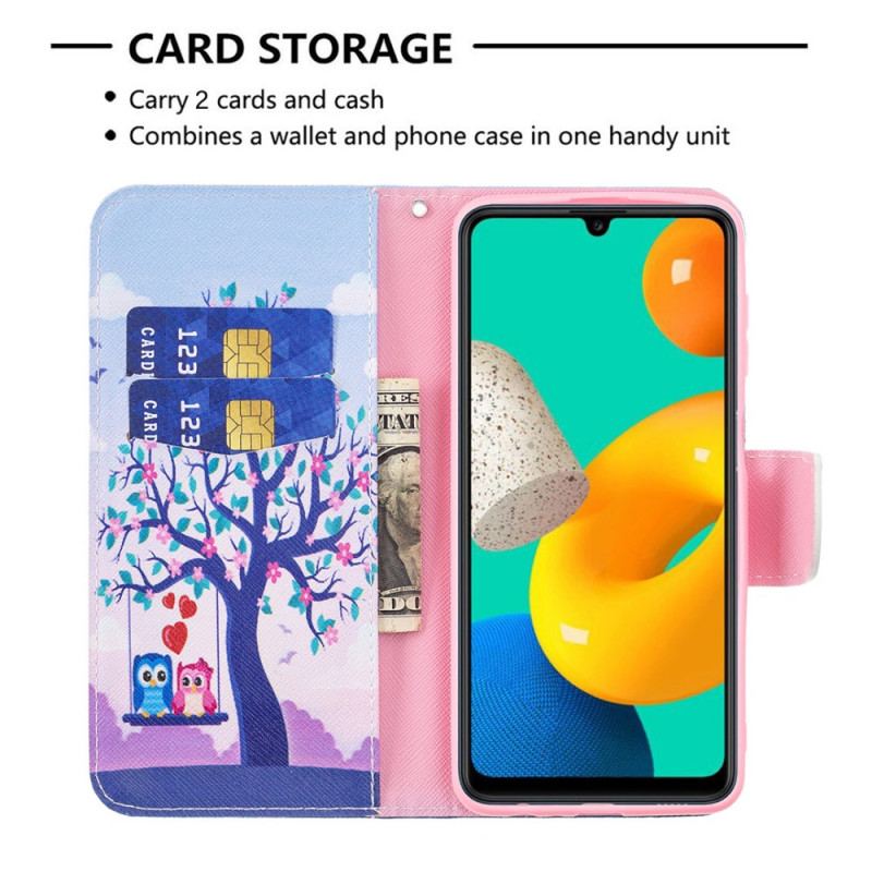 Capa Flip Para Samsung Galaxy M32 Corujas No Balanço