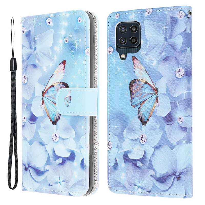 Capa Folio Para Samsung Galaxy M32 De Cordão Borboletas Strappy Diamond