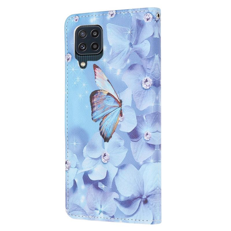 Capa Folio Para Samsung Galaxy M32 De Cordão Borboletas Strappy Diamond