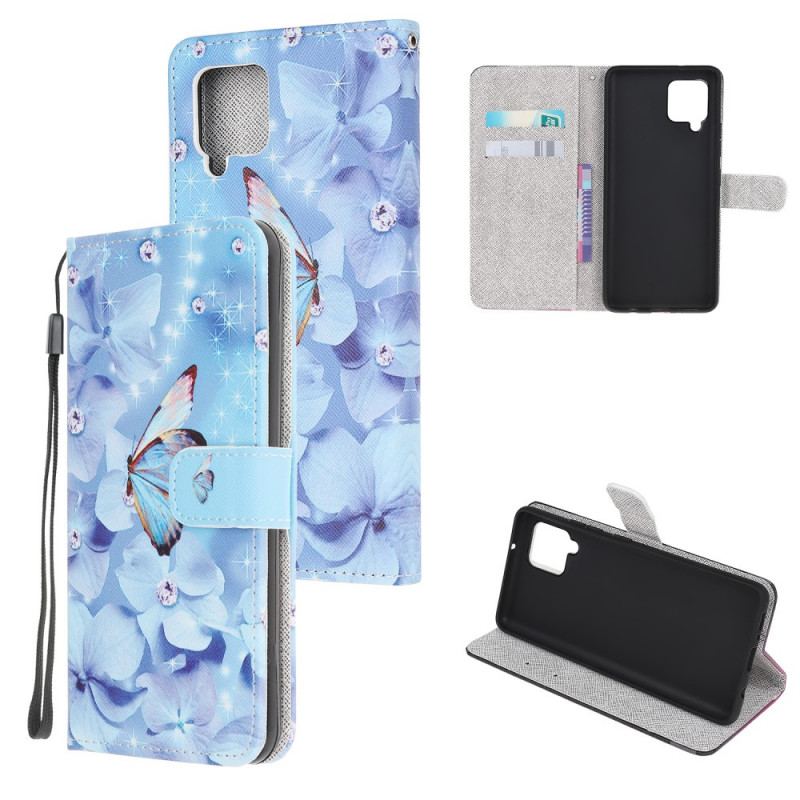 Capa Folio Para Samsung Galaxy M32 De Cordão Borboletas Strappy Diamond