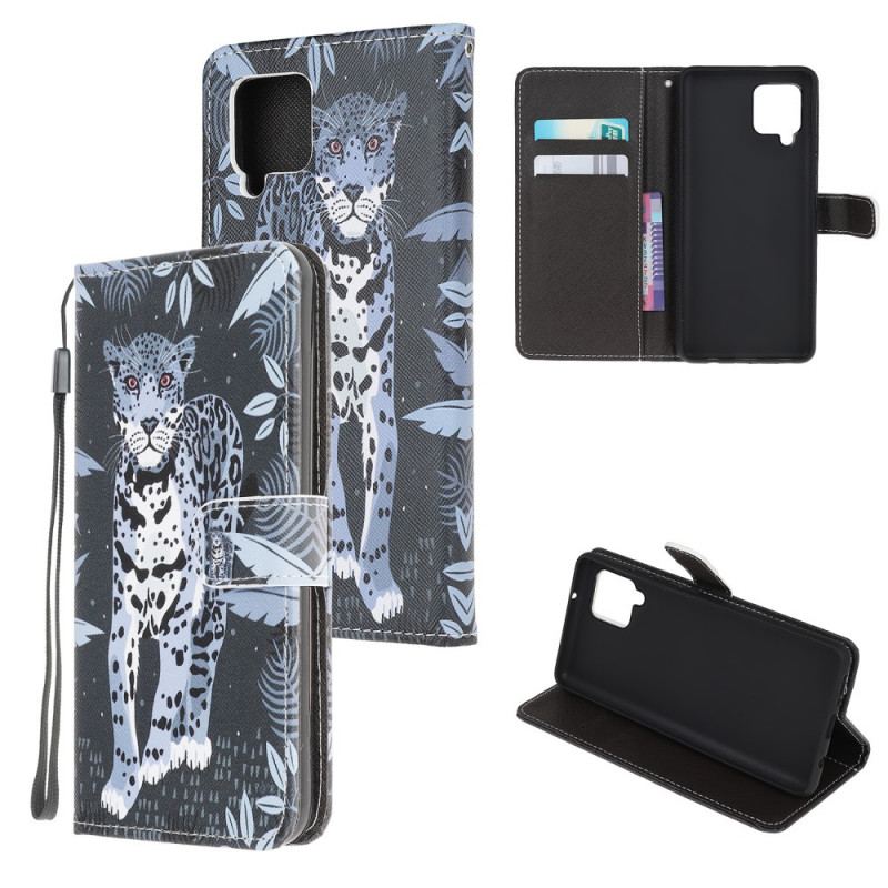 Capa Folio Para Samsung Galaxy M32 De Cordão Leopardo Strappy