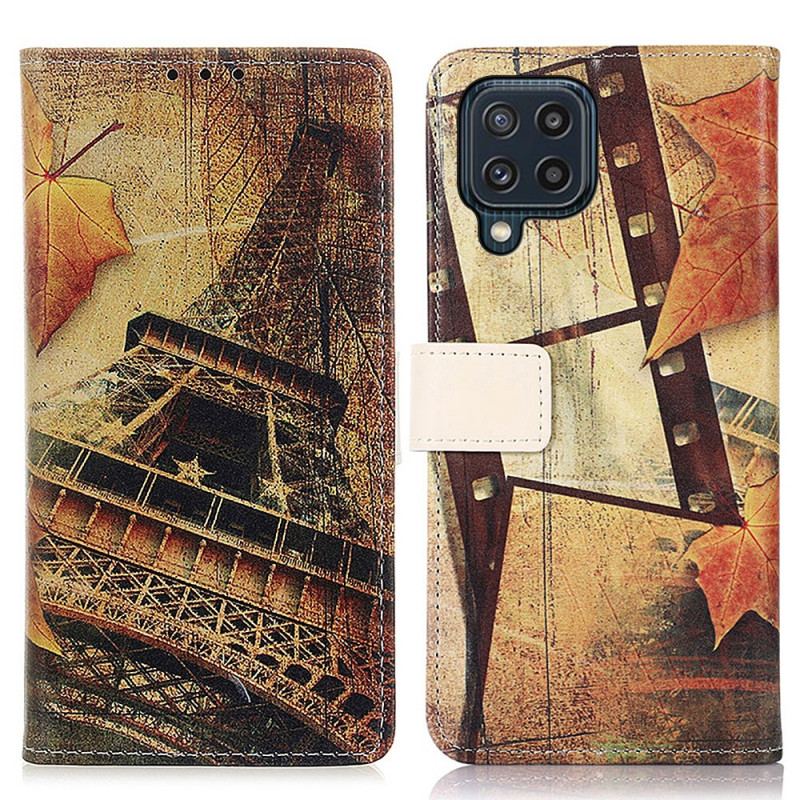 Capa Folio Para Samsung Galaxy M32 Torre Eiffel No Outono