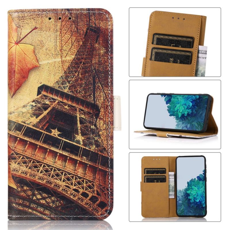 Capa Folio Para Samsung Galaxy M32 Torre Eiffel No Outono