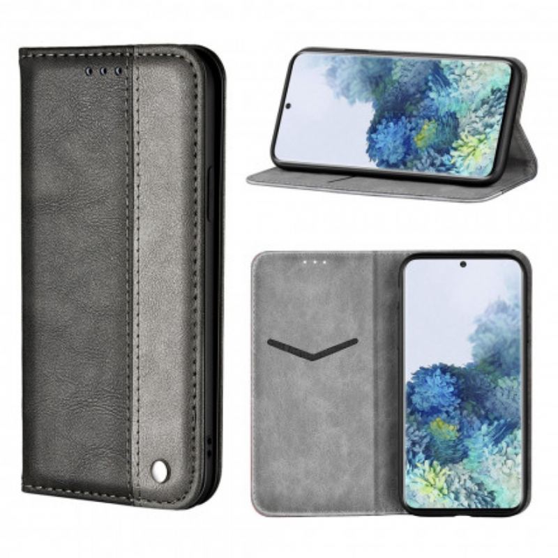 Capa De Celular Para Samsung Galaxy S21 Plus 5G Flip Efeito De Couro De Dois Tons