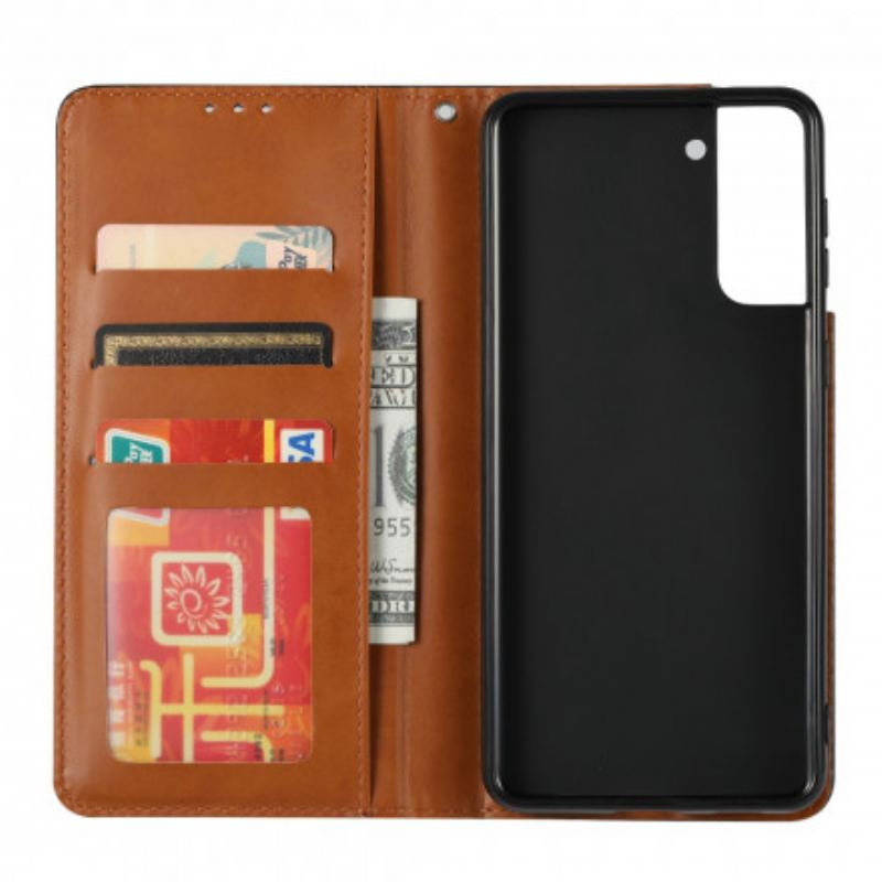 Capa De Celular Para Samsung Galaxy S21 Plus 5G Flip Titular De Cartão De Couro Sintético