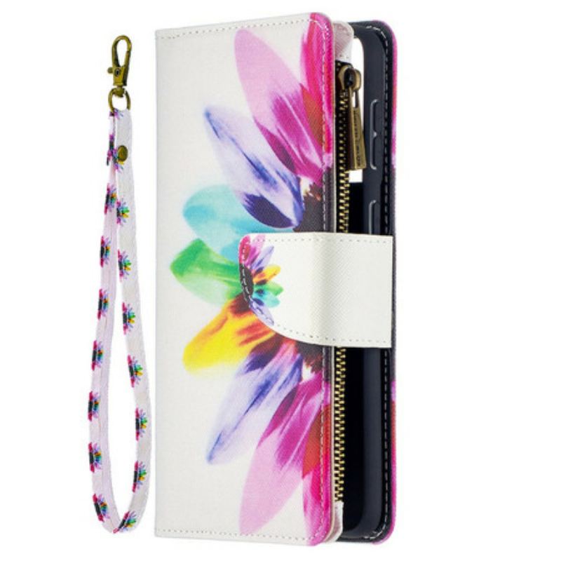 Capa De Couro Para Samsung Galaxy S21 Plus 5G Bolsa Flor Aquarela Com Zíper